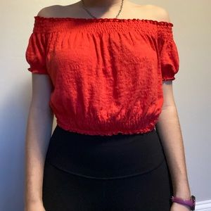 Red crop too off the shoulder loose shirt